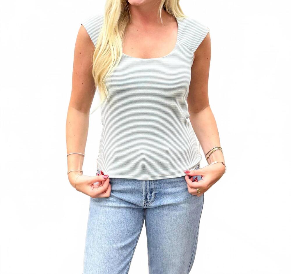 NEW WISHLIST striped cap sleeve top in white & sage